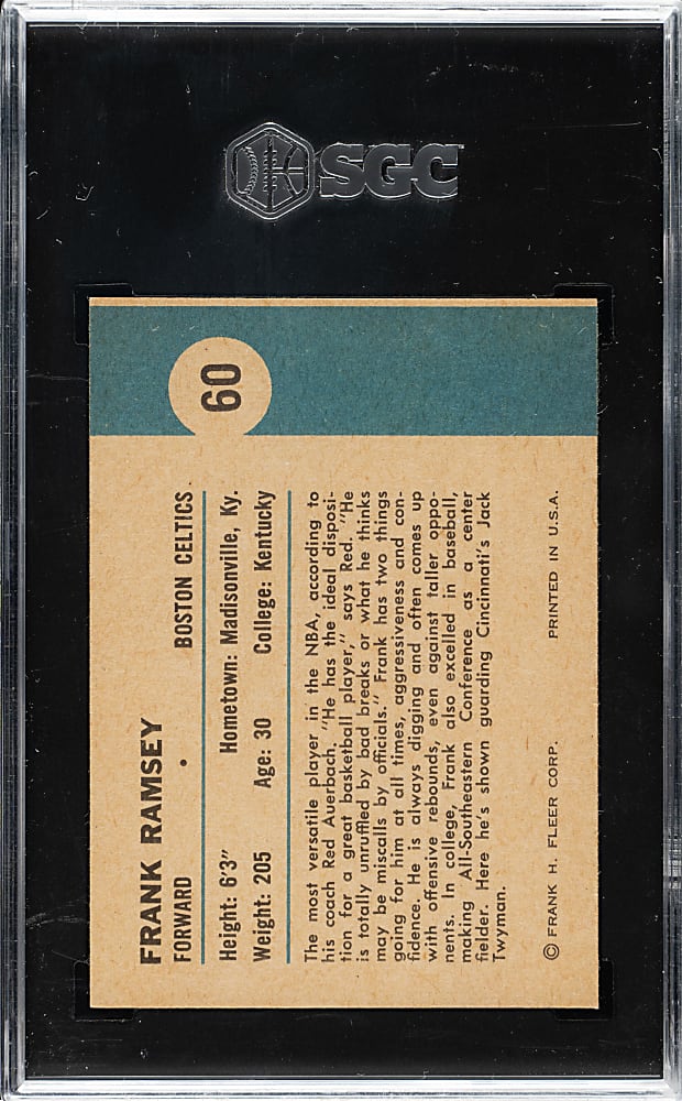 1961-1962 Fleer Basketball #60 Frank Ramsey In Action SGC NM 7