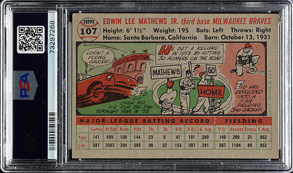 1956 Topps #107 Ed Mathews Gray Back PSA VG-EX 4