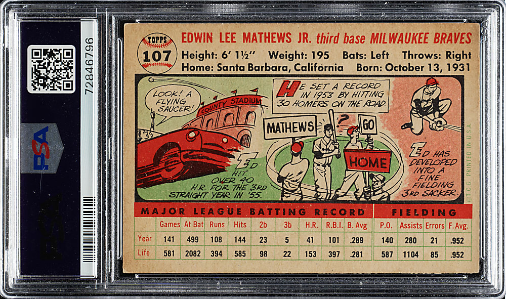 1956 Topps #107 Ed Mathews Gray Back PSA VG-EX 4