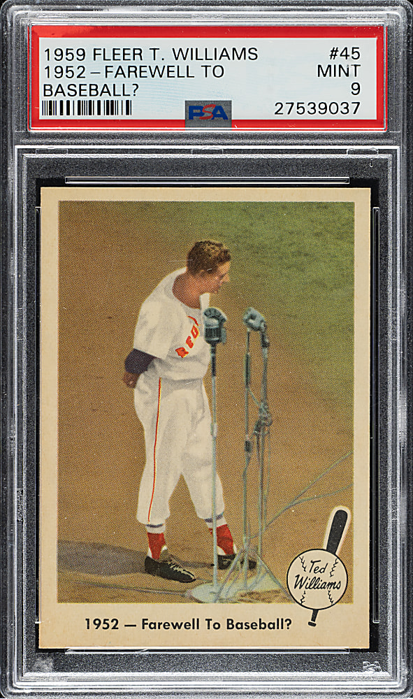 1959 Fleer Ted Williams #45 "1952 Farewell to Baseball?" PSA MINT 9