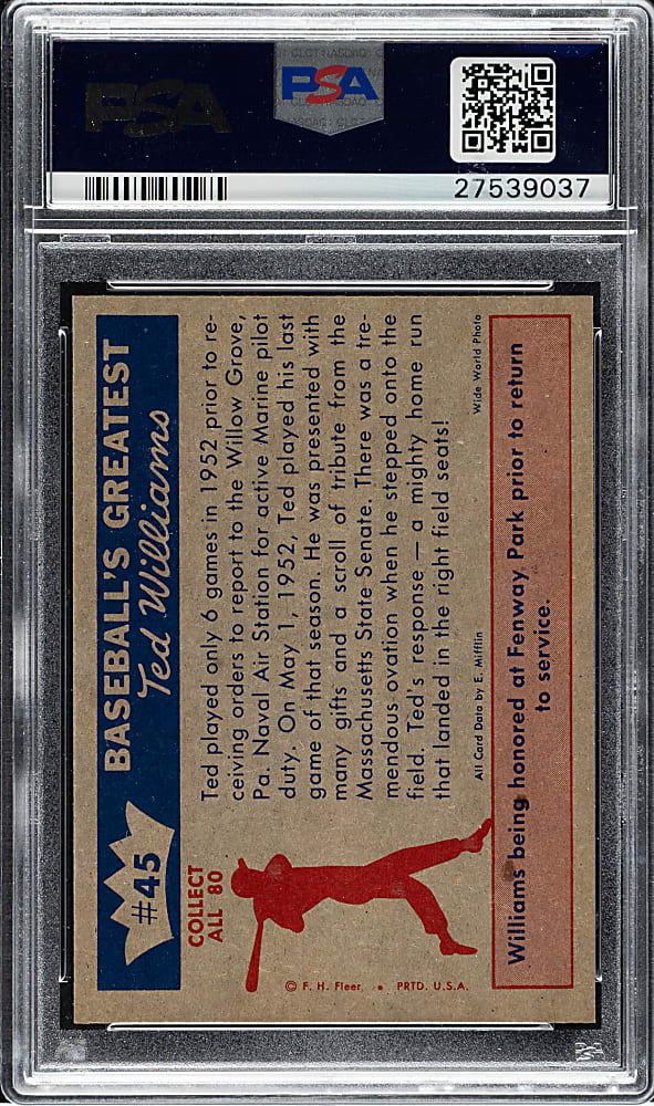 1959 Fleer Ted Williams #45 "1952 Farewell to Baseball?" PSA MINT 9