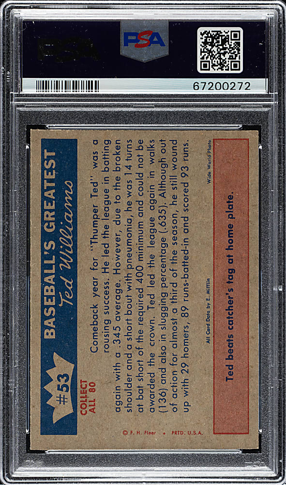 1959 Fleer Ted Williams #53 "Ted's Comeback is a Success" PSA MINT 9