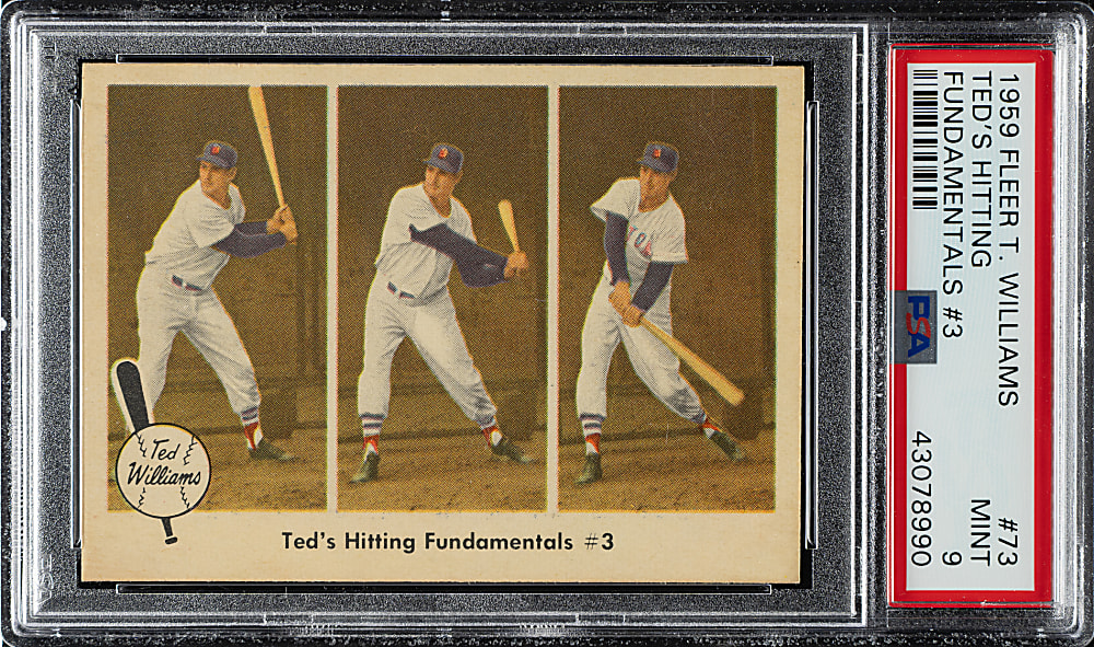1959 Fleer Ted Williams #73 "Ted Hitting Fundamentals #3" PSA MINT 9