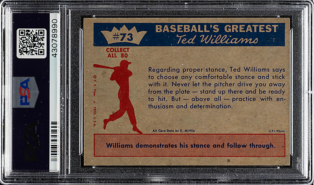 1959 Fleer Ted Williams #73 "Ted Hitting Fundamentals #3" PSA MINT 9