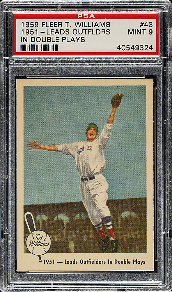1959 Fleer Ted Williams #43 "1951 - Leads Outfielders in Double Plays" PSA MINT 9