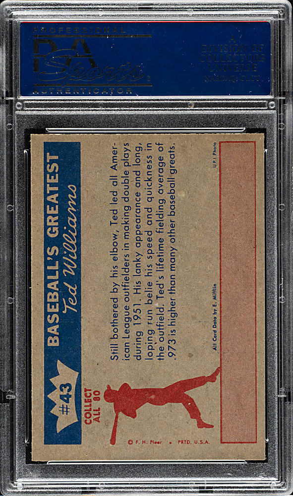1959 Fleer Ted Williams #43 "1951 - Leads Outfielders in Double Plays" PSA MINT 9