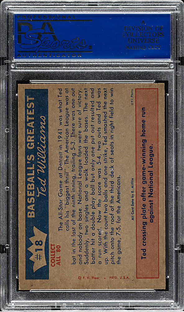 1959 Fleer Ted Williams #18 "All Star Hero" PSA MINT 9