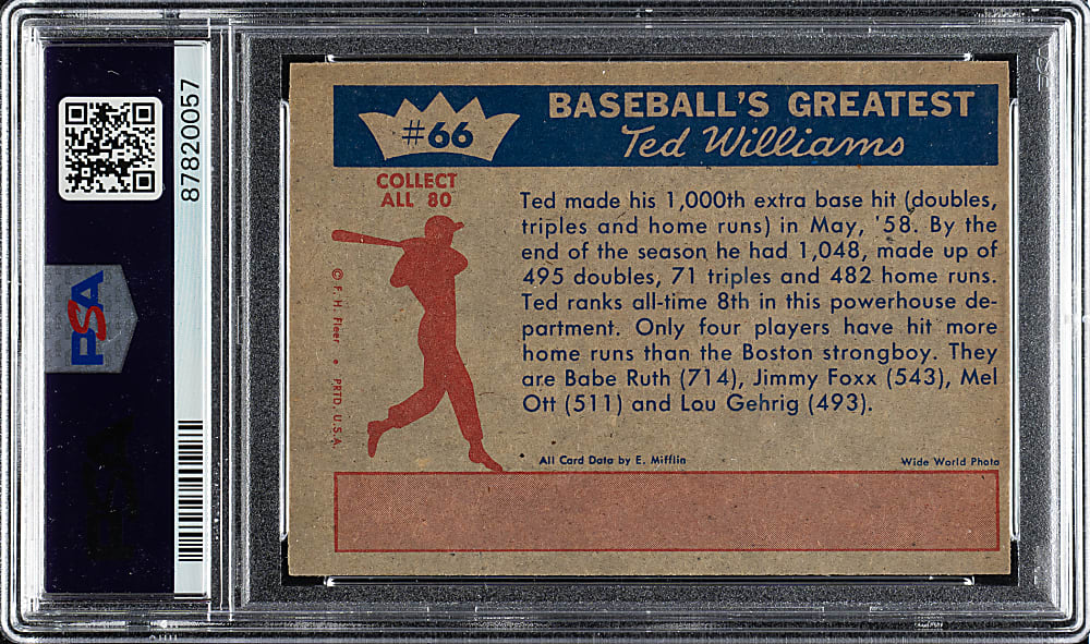 1959 Fleer Ted Williams #66 "1958 - Powerhouse" PSA MINT 9