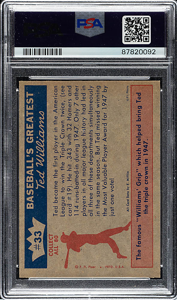 1959 Fleer Ted Williams #33 "Another Triple Crown for Ted" PSA MINT 9