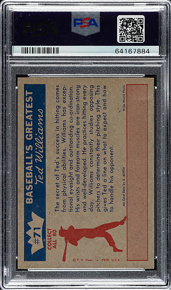 1959 Fleer Ted Williams #71 Ted's Hitting Fundamentals #1 PSA MINT 9