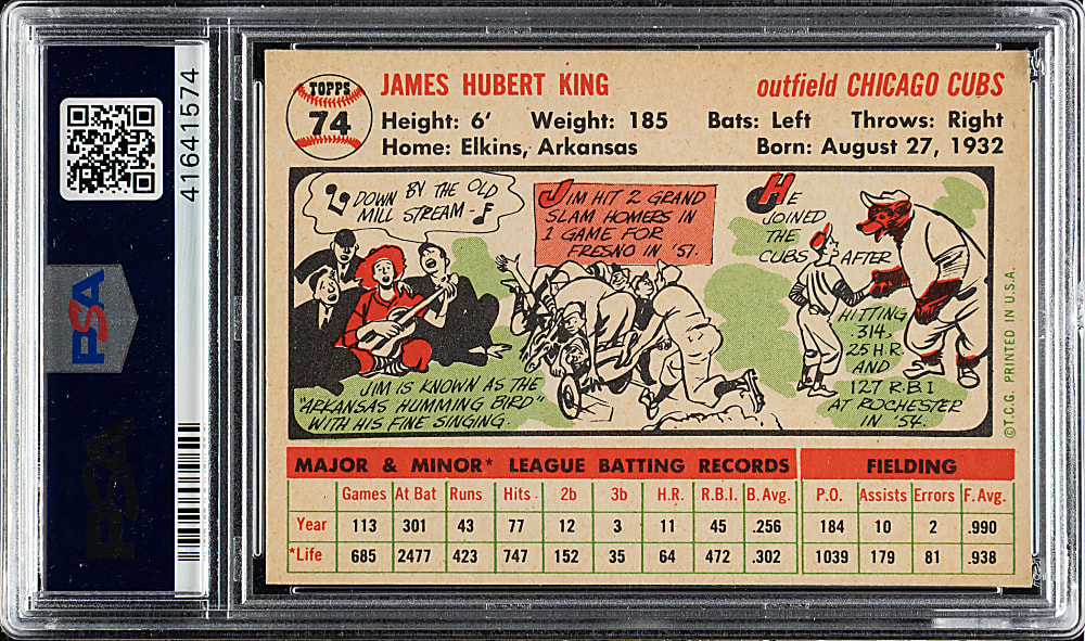 1956 Topps #74 Jim King White Back PSA NM-MT 8