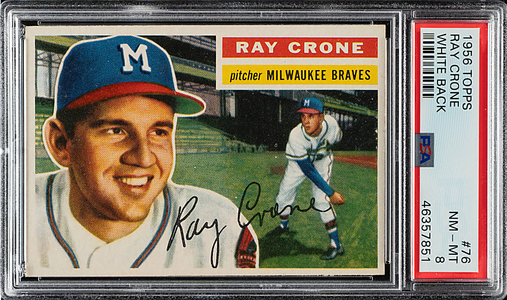 1956 Topps #76 Ray Crone White Back PSA NM-MT 8