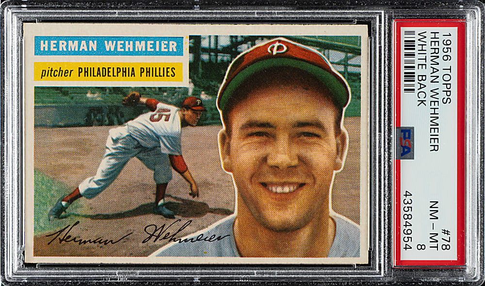 1956 Topps #78 Herman Wehmeier White Back PSA NM-MT 8