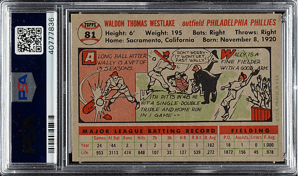 1956 Topps #81 Wally Westlake Gray Back PSA NM-MT 8
