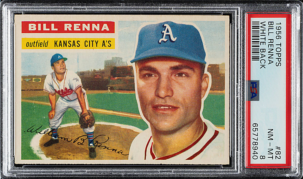 1956 Topps #82 Bill Renna White Back PSA NM-MT 8