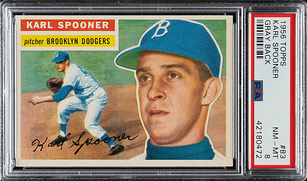 1956 Topps #83 Karl Spooner Gray Back PSA NM-MT 8
