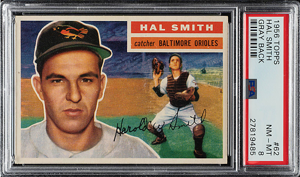 1956 Topps #62 Hal Smith Gray Back PSA NM-MT 8