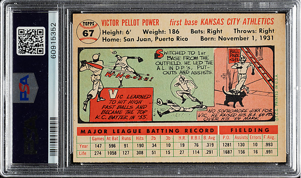1956 Topps #67 Vic Power White Back PSA NM-MT 8