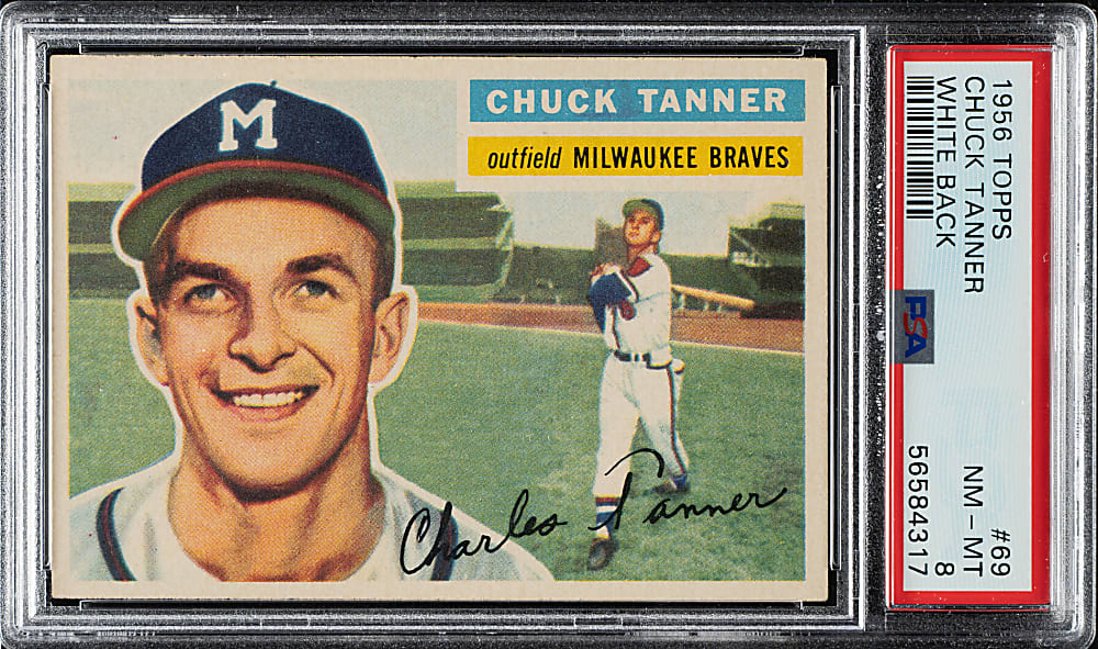 1956 Topps #69 Chuck Tanner White Back PSA NM-MT 8