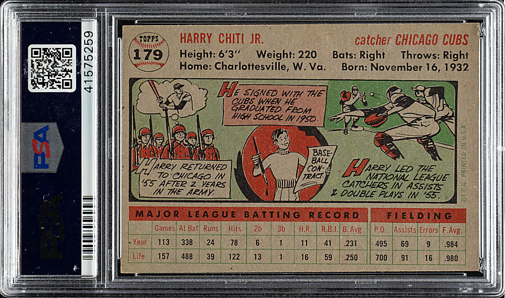 1956 Topps #179 Harry Chiti Gray Back PSA NM-MT 8