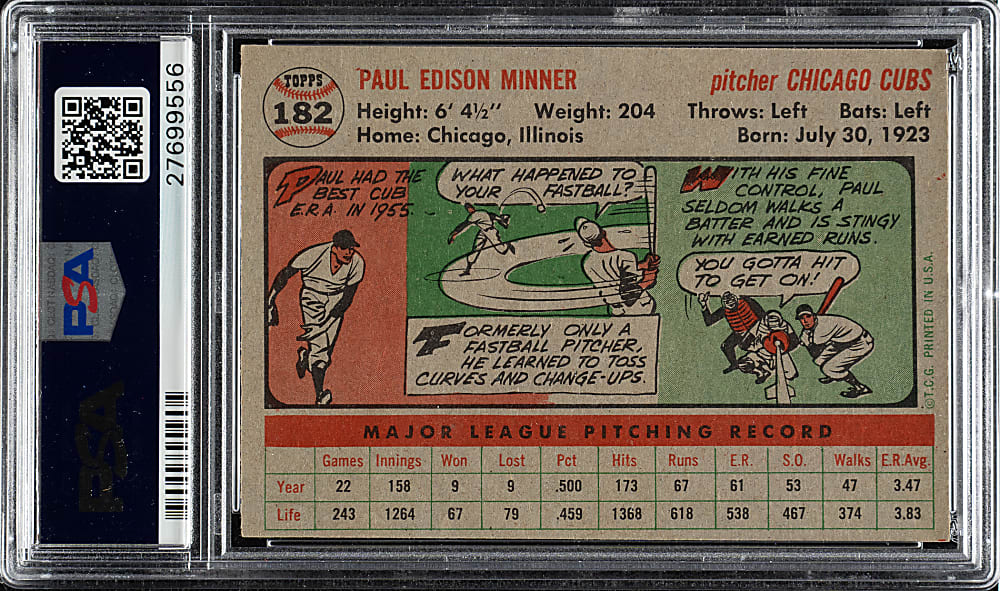1956 Topps #182 Paul Minner PSA NM-MT 8