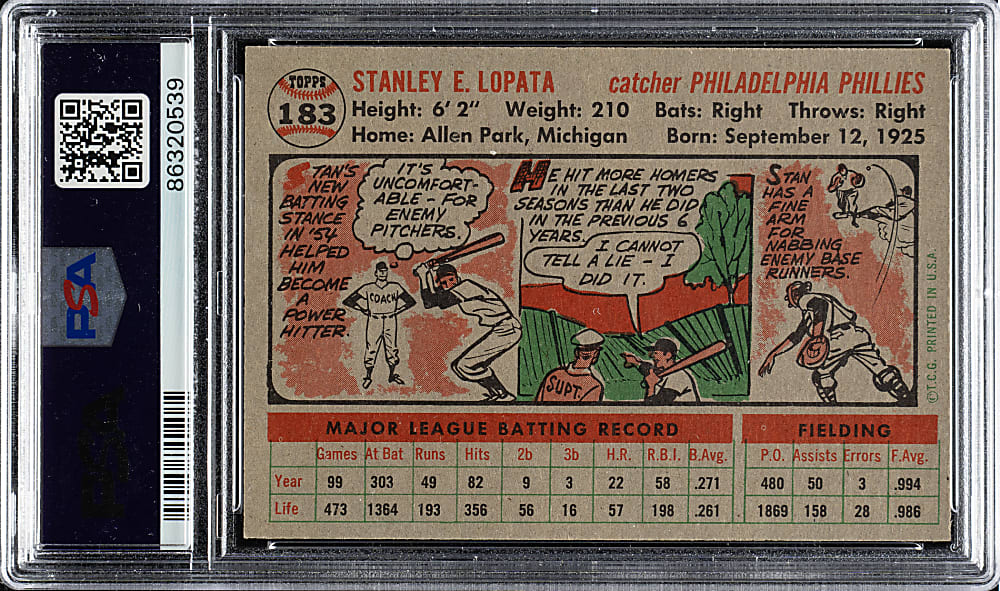 1956 Topps #183 Stan Lopata PSA NM-MT 8