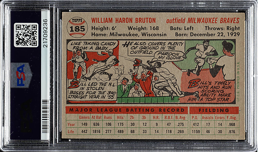 1956 Topps #185 Bill Bruton PSA NM-MT 8