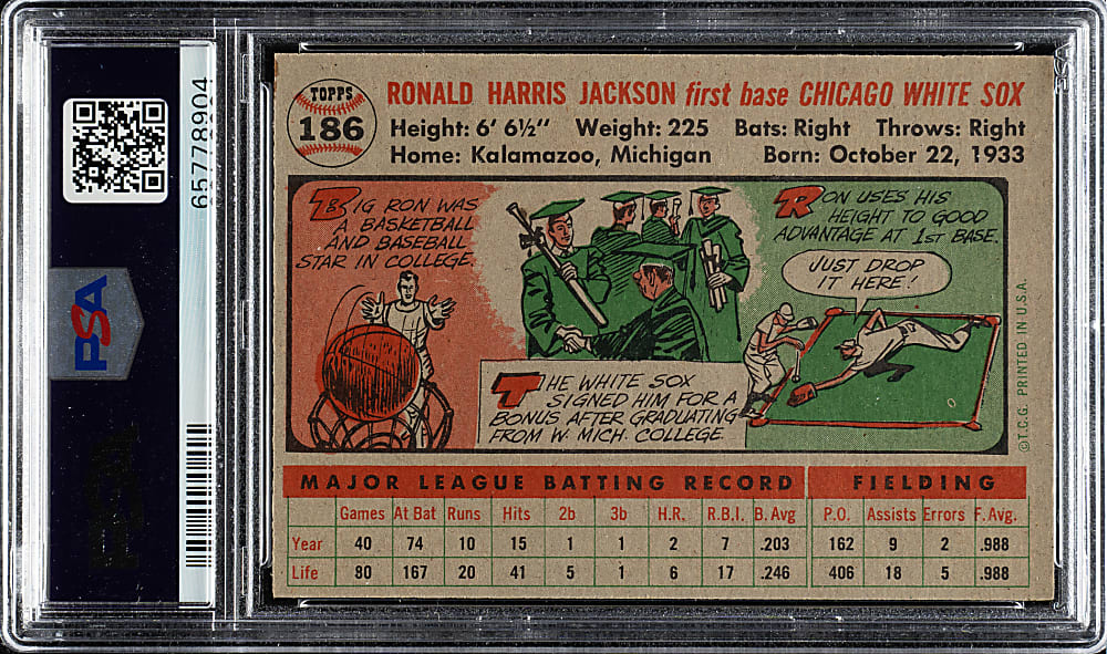 1956 Topps #186 Ron Jackson PSA NM-MT 8