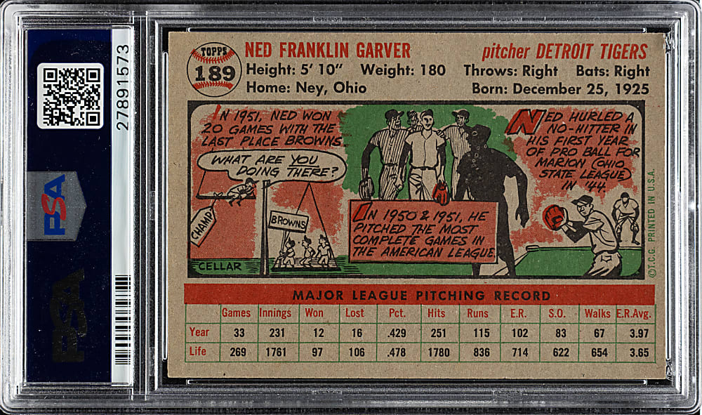 1956 Topps #189 Ned Garver PSA NM-MT 8