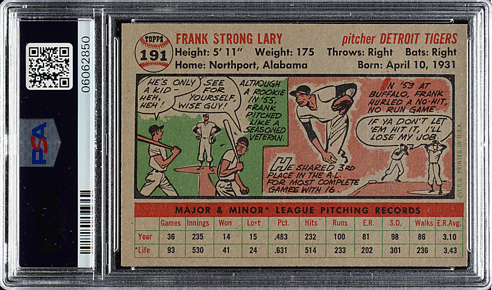 1956 Topps #191 Frank Lary PSA NM-MT 8
