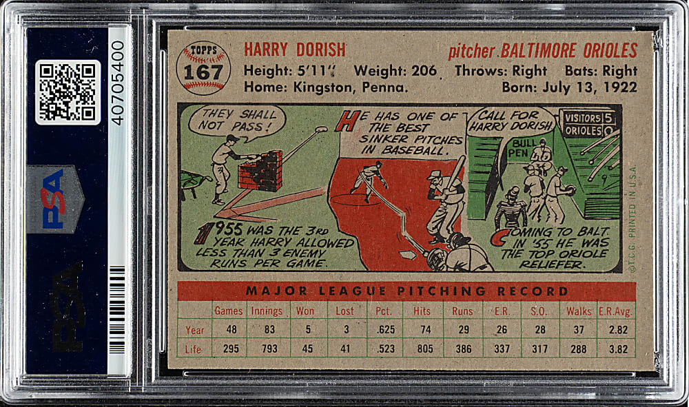 1956 Topps #167 Harry Dorish Gray Back PSA NM-MT 8