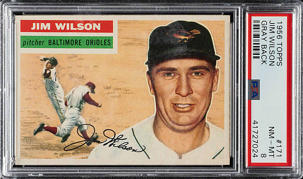 1956 Topps #171 Jim Wilson Gray Back PSA NM-MT 8