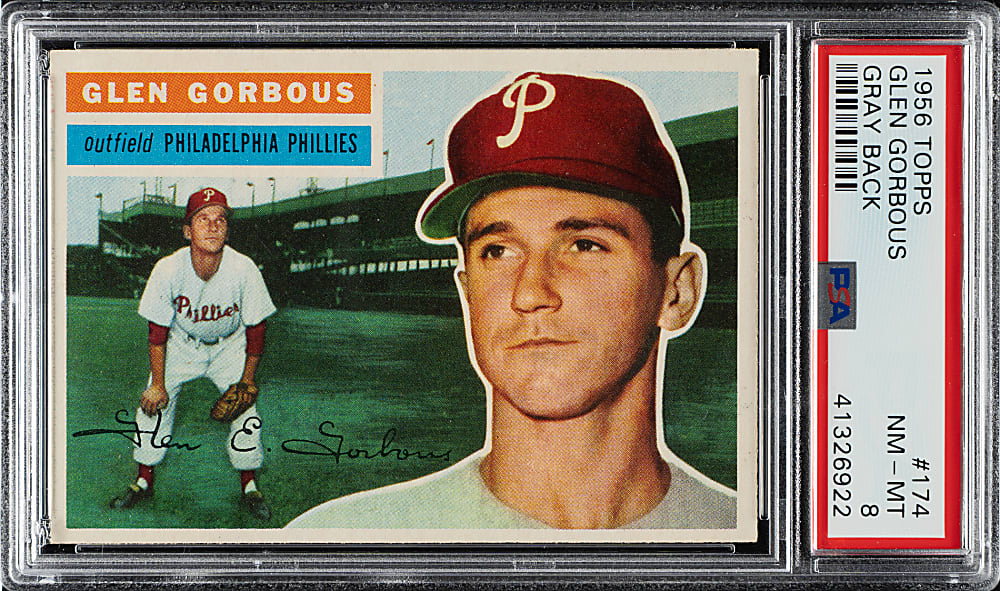 1956 Topps #174 Glen Gorbous Gray Back PSA NM-MT 8