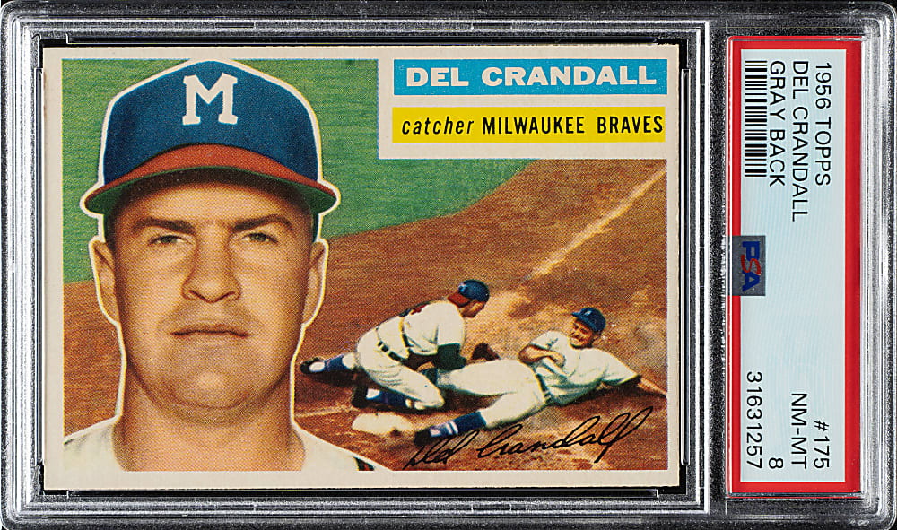 1956 Topps #175 Del Crandall Gray Back PSA NM-MT 8