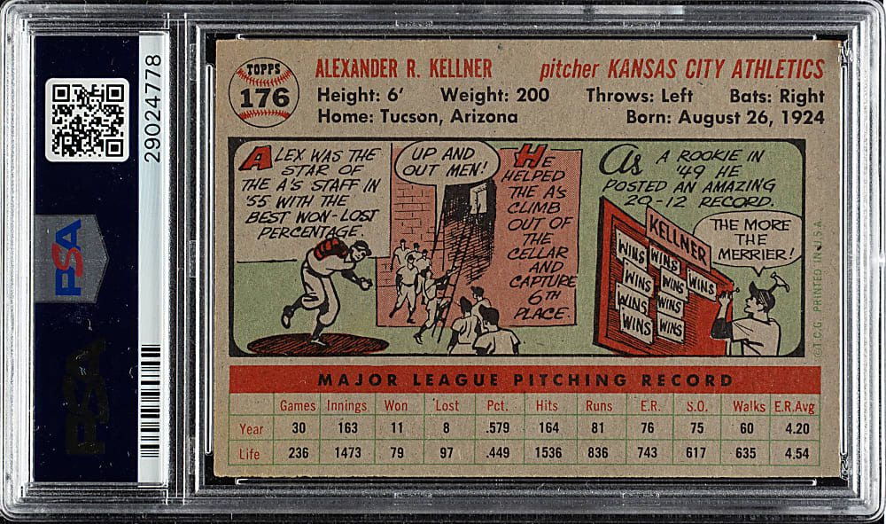 1956 Topps #176 Alex Kellner Gray Back PSA NM-MT 8