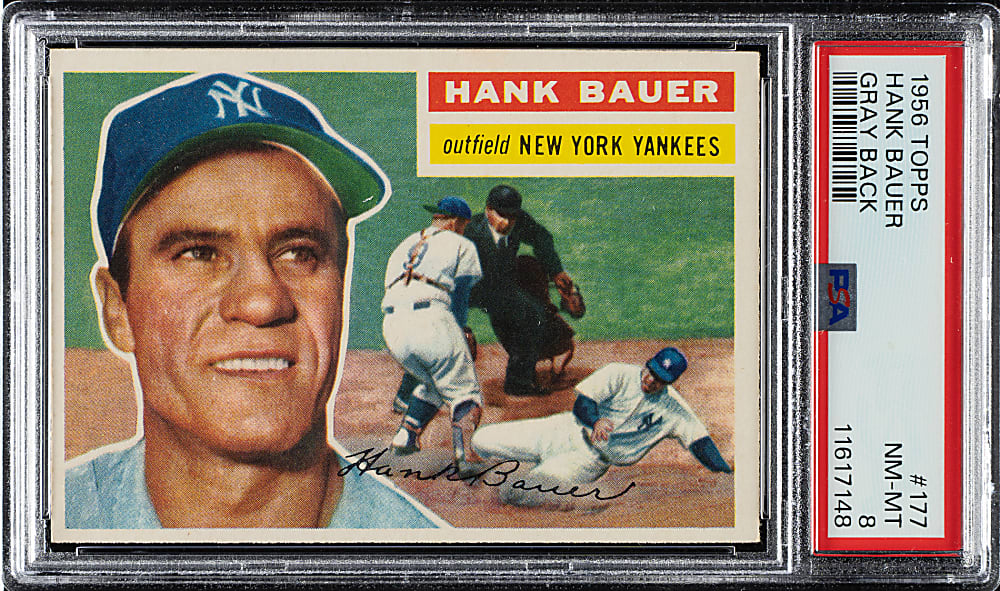 1956 Topps #177 Hank Bauer Gray Back PSA NM-MT 8