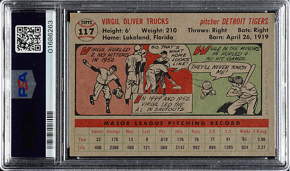1956 Topps #117 Virgil Trucks Gray Back PSA NM-MT 8