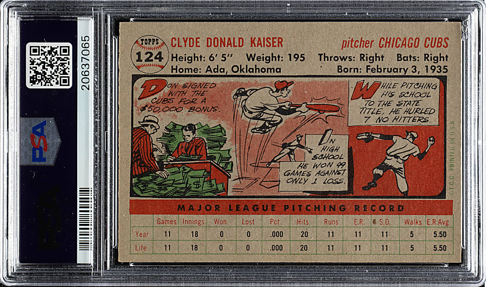 1956 Topps #124 Don Kaiser Gray Back PSA NM-MT 8