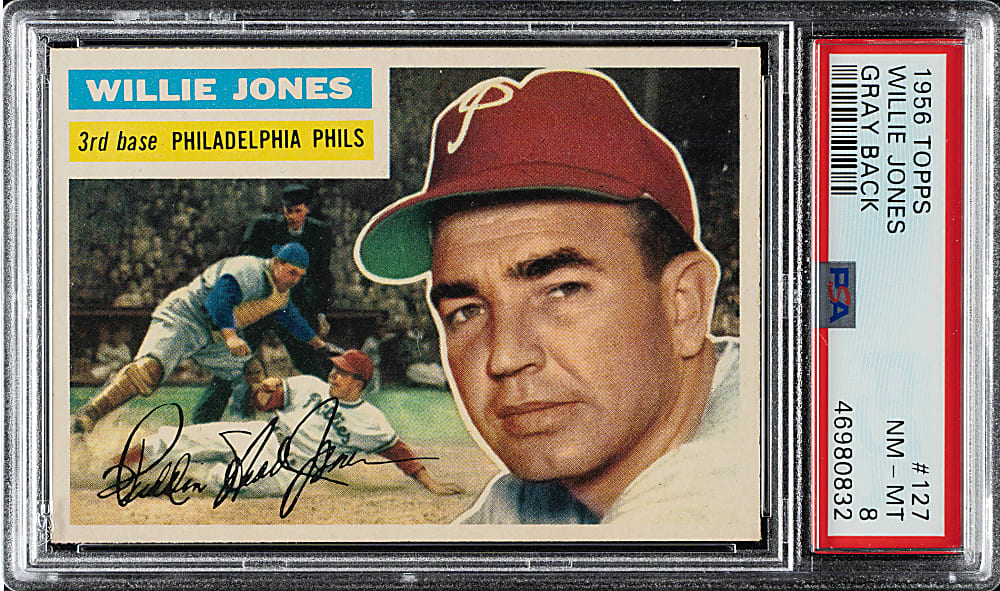 1956 Topps #127 Willie Jones Gray Back PSA NM-MT 8