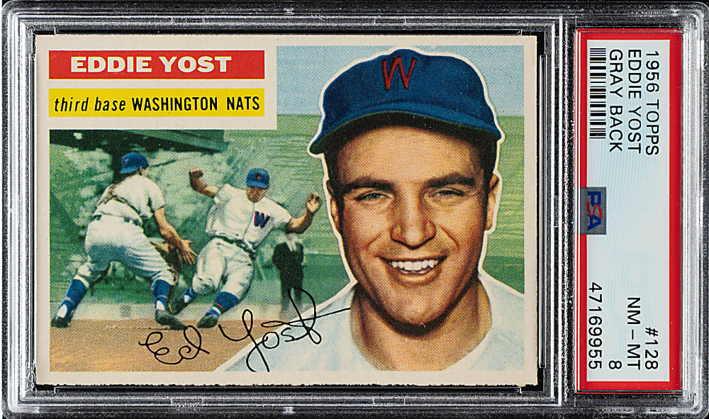 1956 Topps #128 Eddie Yost Gray Back PSA NM-MT 8
