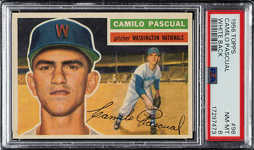 1956 Topps #98 Camilo Pascual White Back PSA NM-MT 8