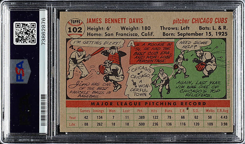 1956 Topps #102 Jim Davis Gray Back PSA NM-MT 8