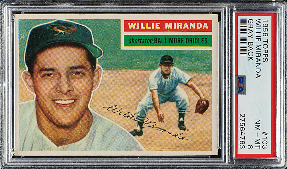1956 Topps #103 Willie Miranda Gray Back PSA NM-MT 8