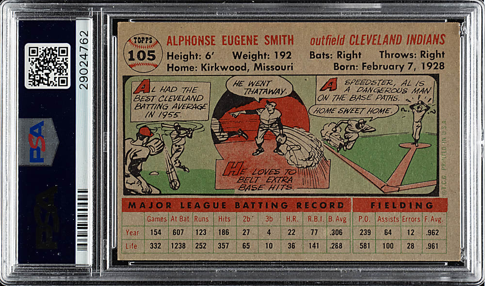 1956 Topps #105 Al Smith Gray Back PSA NM-MT 8