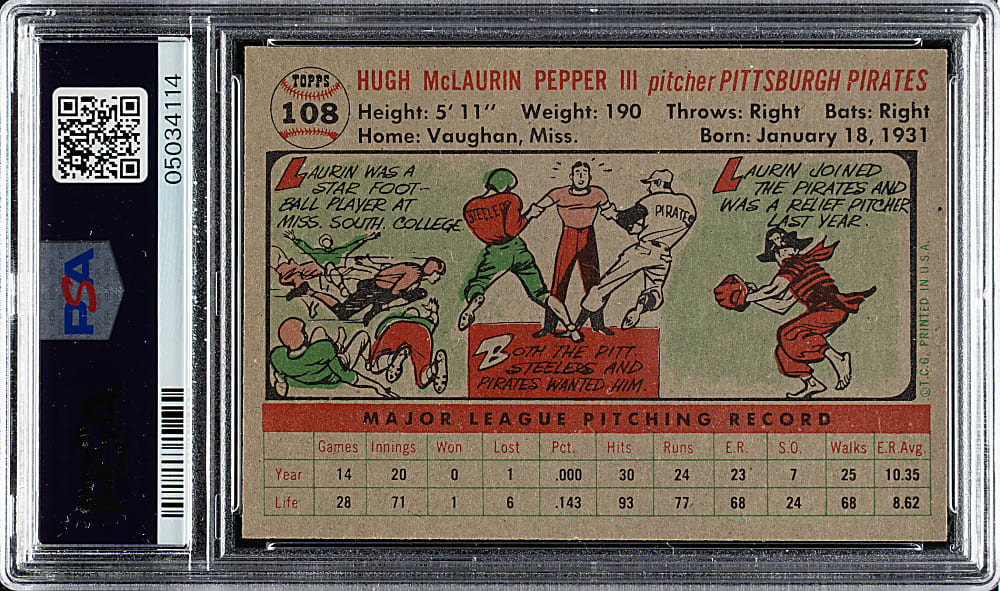 1956 Topps #108 Laurin Pepper Gray Back PSA NM-MT 8