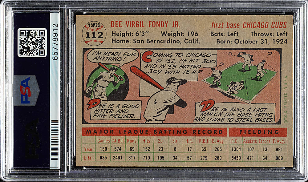 1956 Topps #112 Dee Fondy Gray Back PSA NM-MT 8