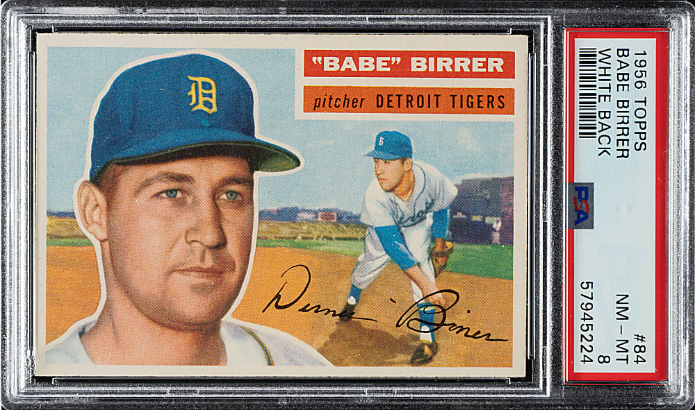 1956 Topps #84 Babe Birrer White Back PSA NM-MT 8