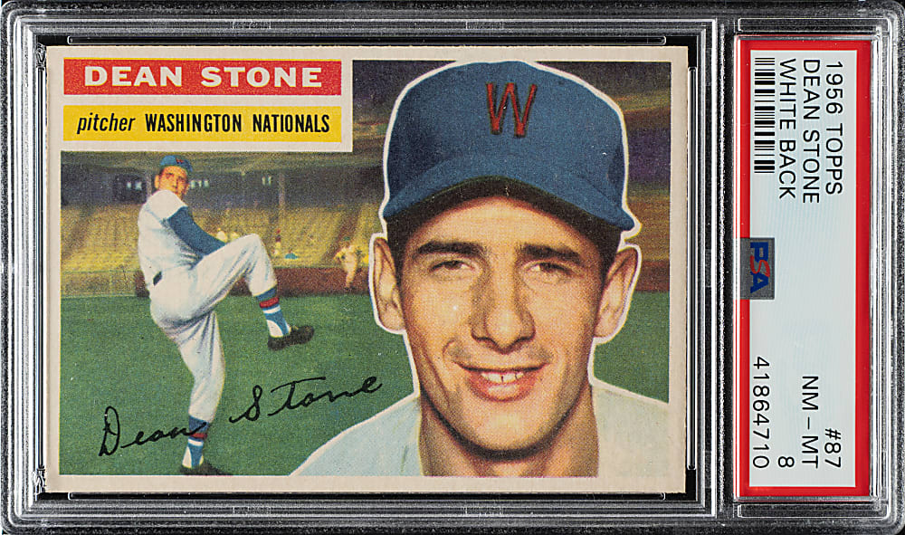 1956 Topps #87 Dean Stone White Back PSA NM-MT 8