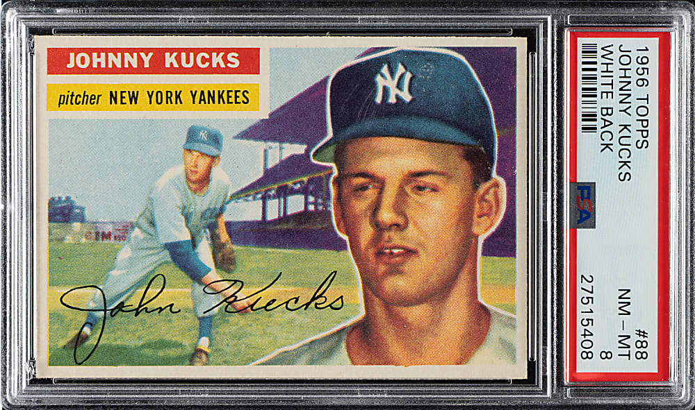 1956 Topps #88 Johnny Kucks White Back PSA NM-MT 8