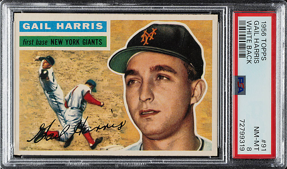 1956 Topps #91 Gail Harris White Back PSA NM-MT 8